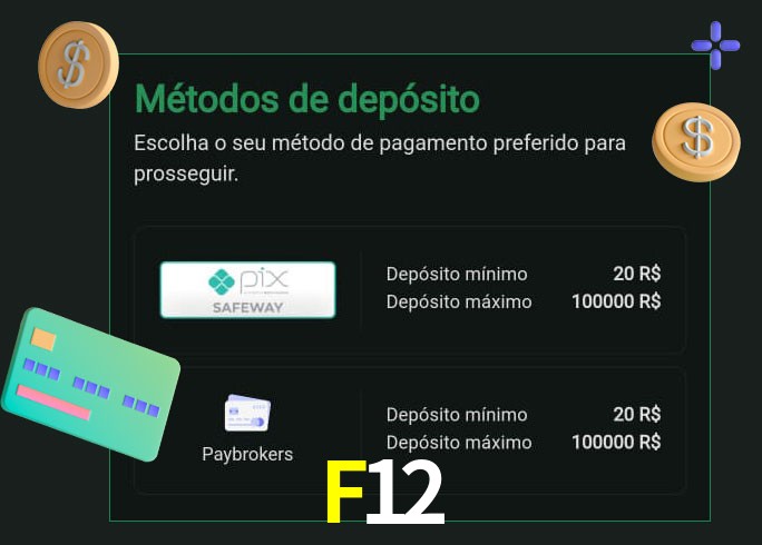 O cassino F12 oferece uma grande variedade de métodos de pagamento